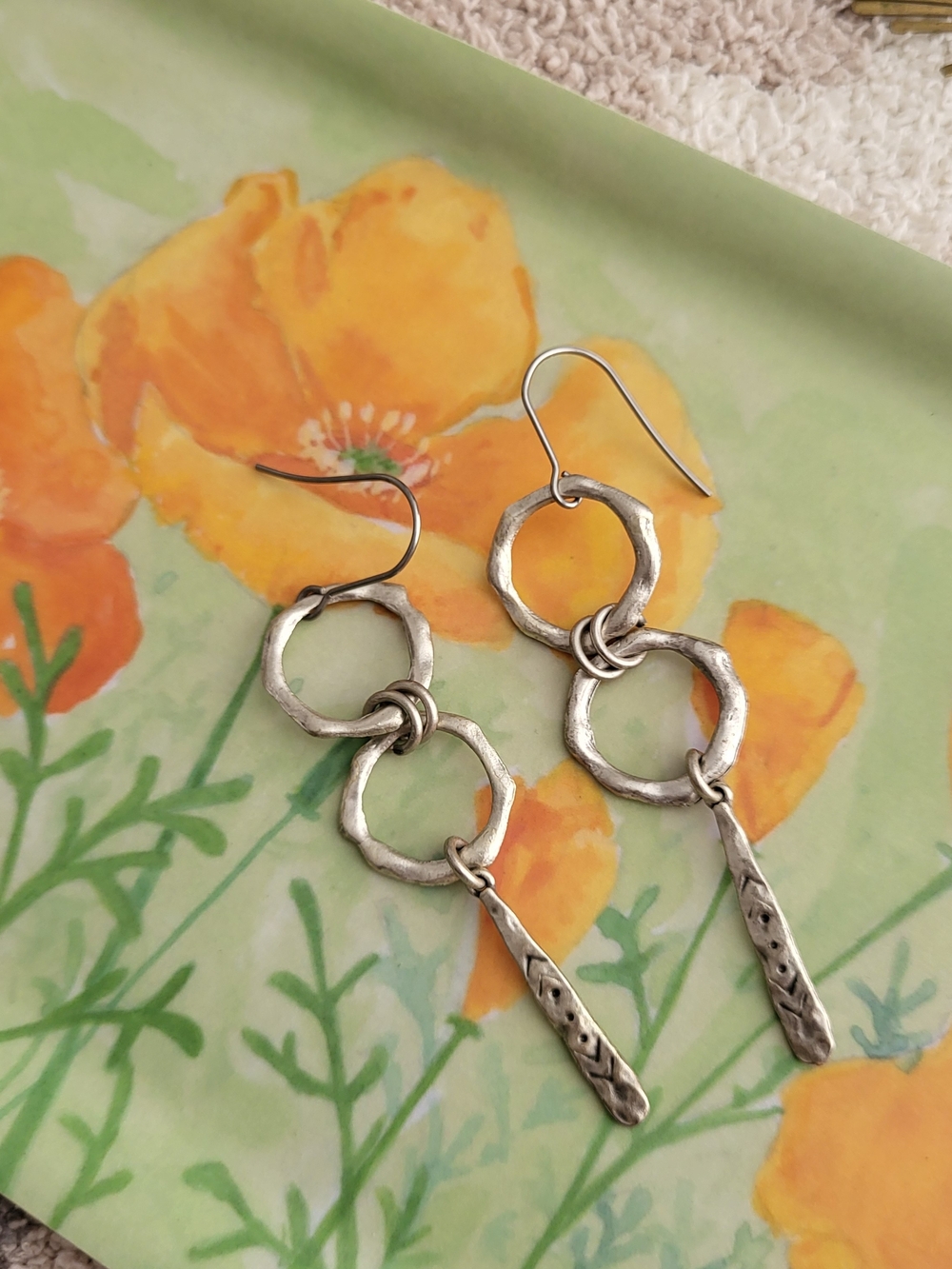 Silvertone Double-Hoop Dangle Earrings